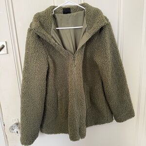 Olive Green Sherpa Zip-Up Jacket